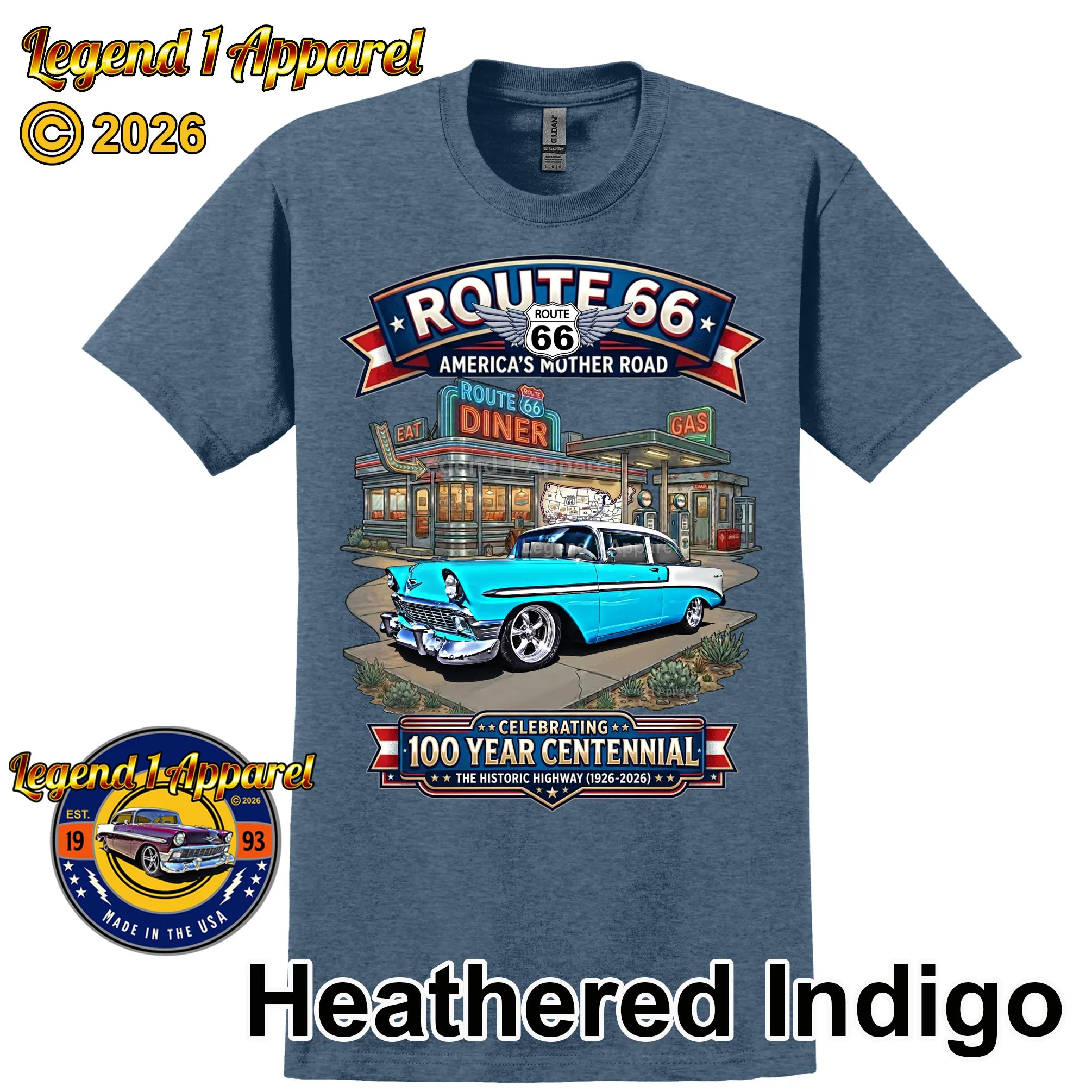 1956 Chevrolet Bel Air Coupe Classic Car Graphic Tee – Route 66 Centennial T-Shirt