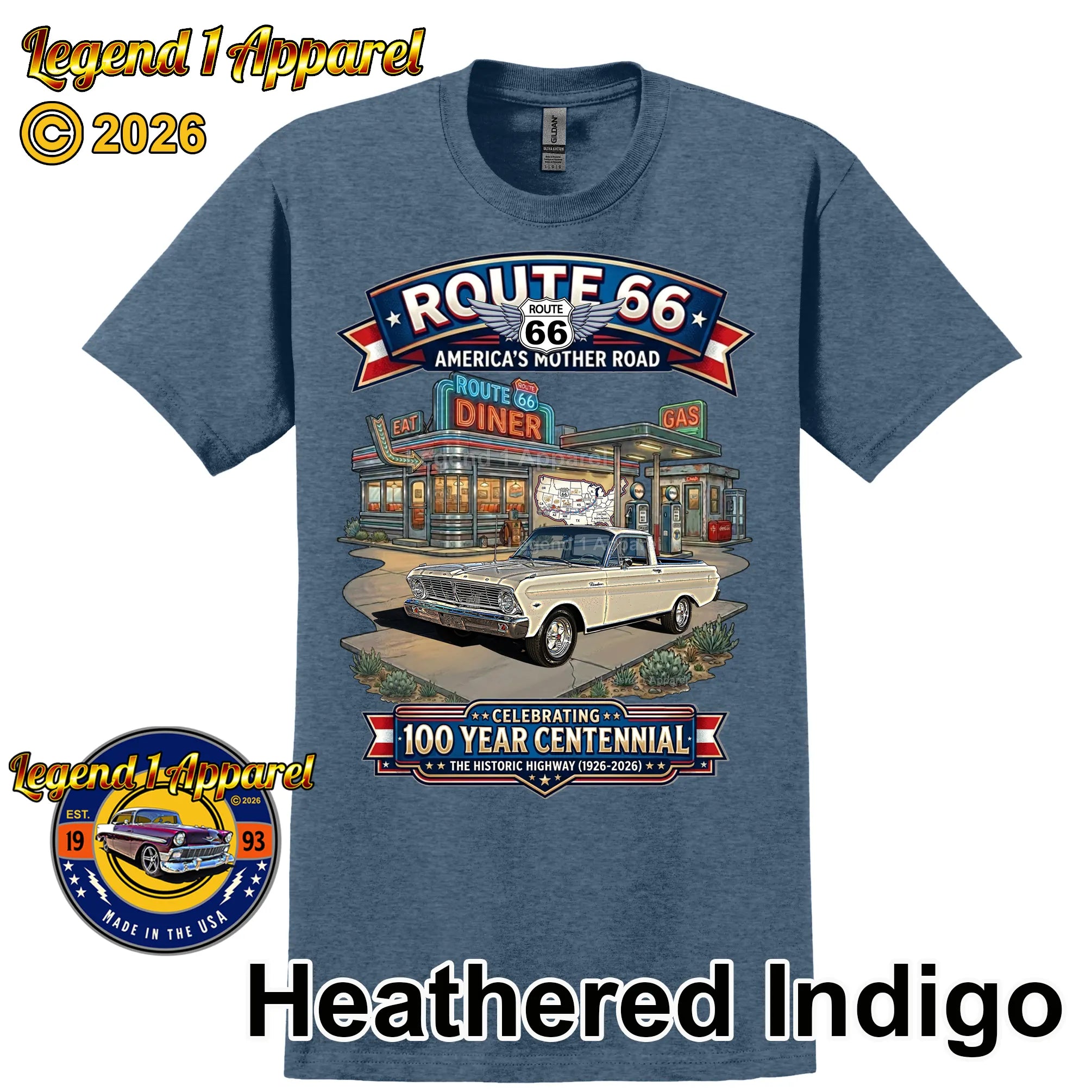 1965 Ford Ranchero Classic Car Graphic Tee – Route 66 Centennial T-Shirt