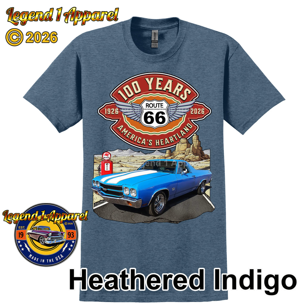 1970 Chevrolet El Camino Classic Truck Graphic Tee – Route 66 100 Years T-Shirt