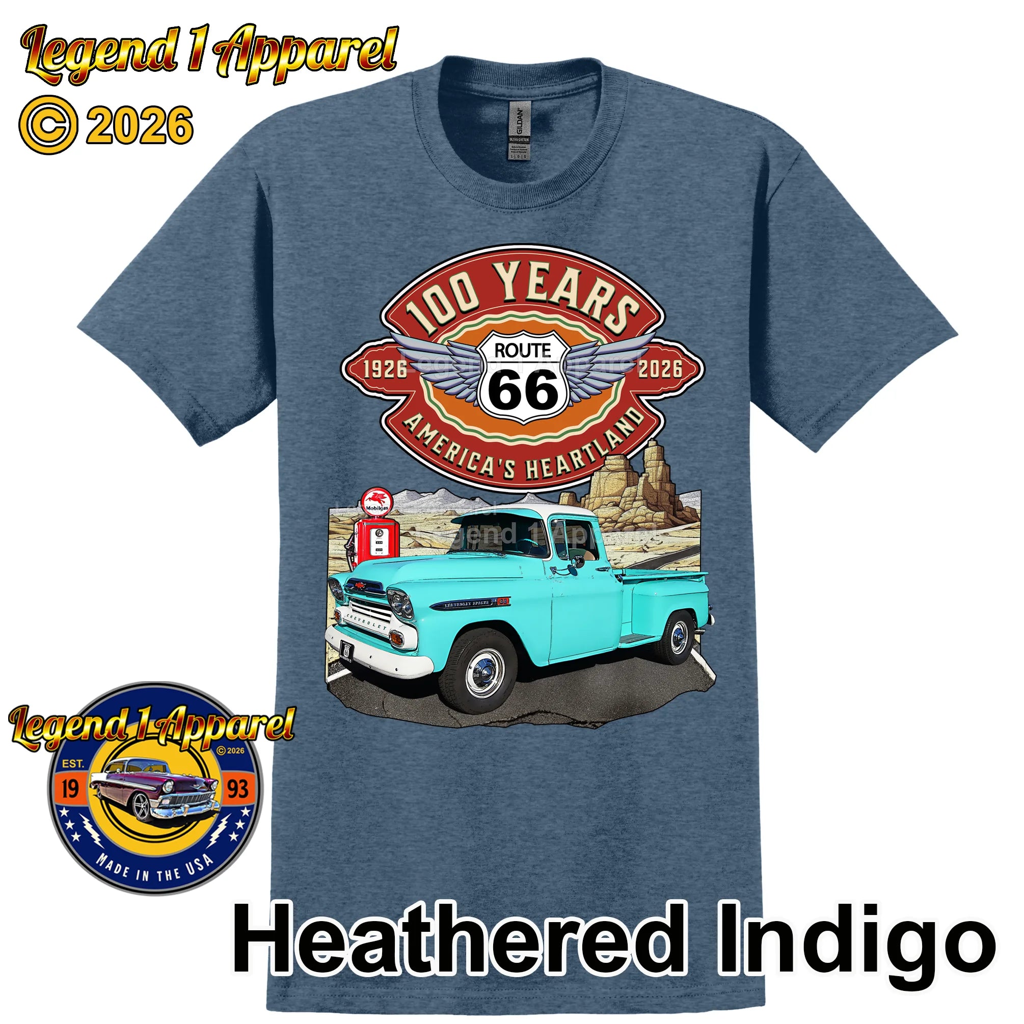1959 Chevrolet Pick up Classic Truck Graphic Tee – Route 66 100 Years T-Shirt