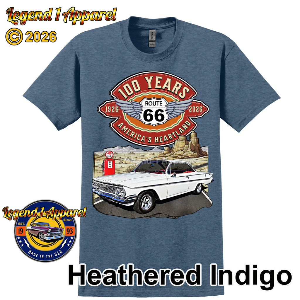 1961 Chevrolet Bel Air Bubble Top Classic Car Graphic Tee – Route 66 100 Years T-Shirt