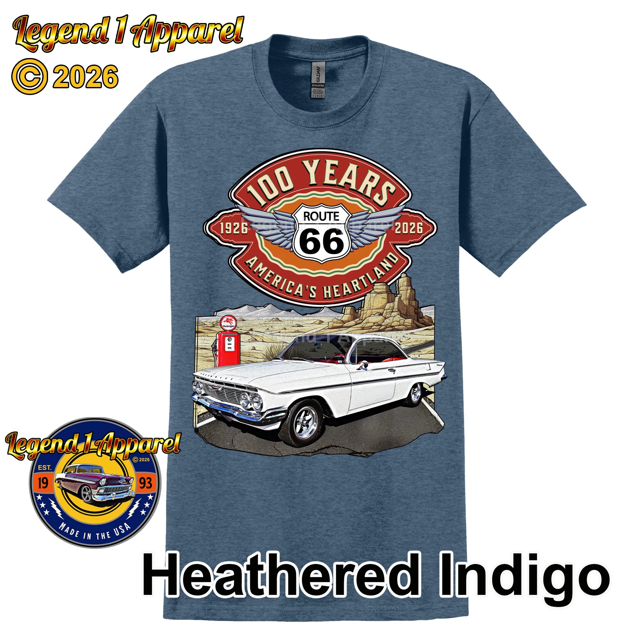 1961 Chevrolet Bel Air Bubble Top Classic Car Graphic Tee – Route 66 100 Years T-Shirt