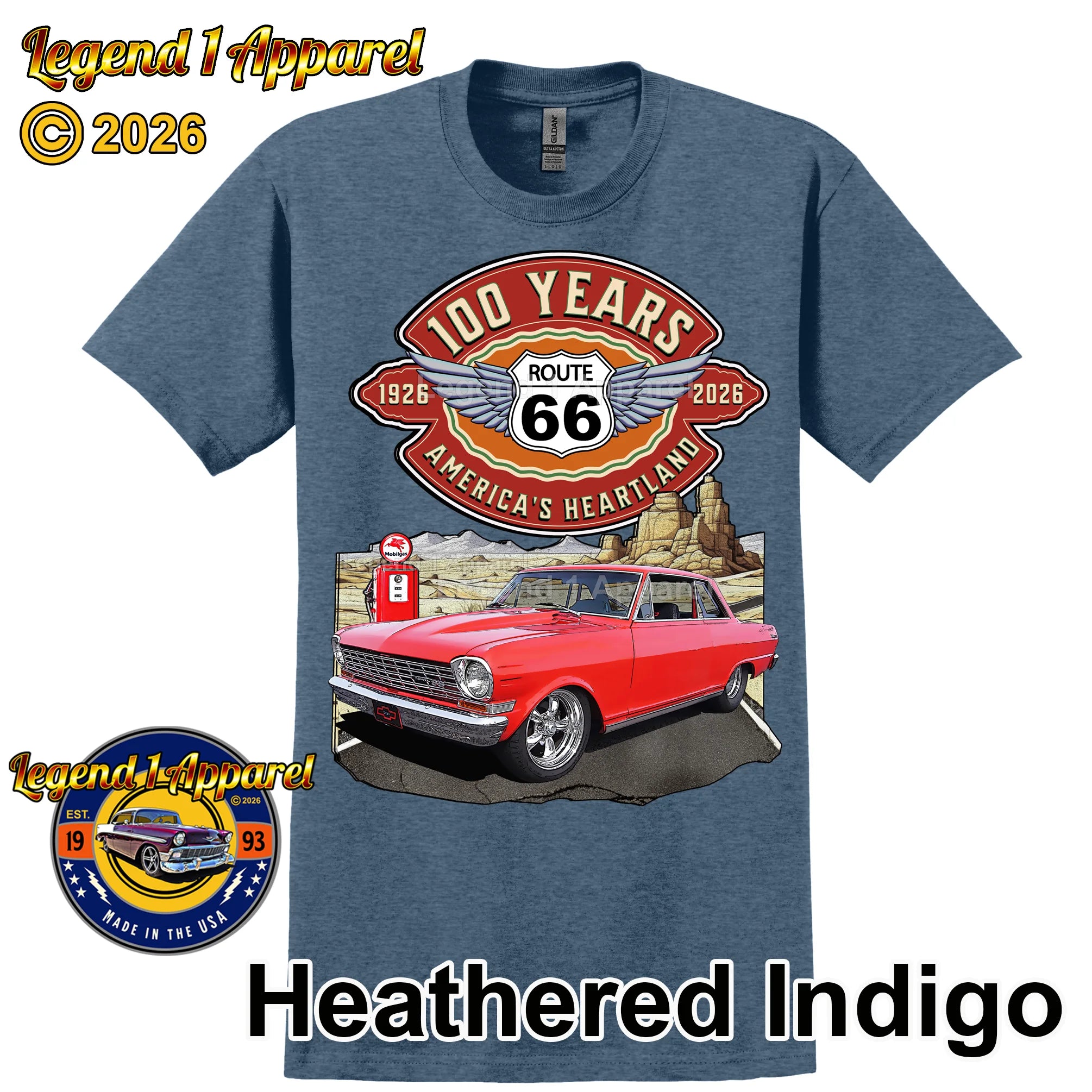 1964 Chevrolet Nova SS Classic Car Graphic Tee – Route 66 100 Years T-Shirt