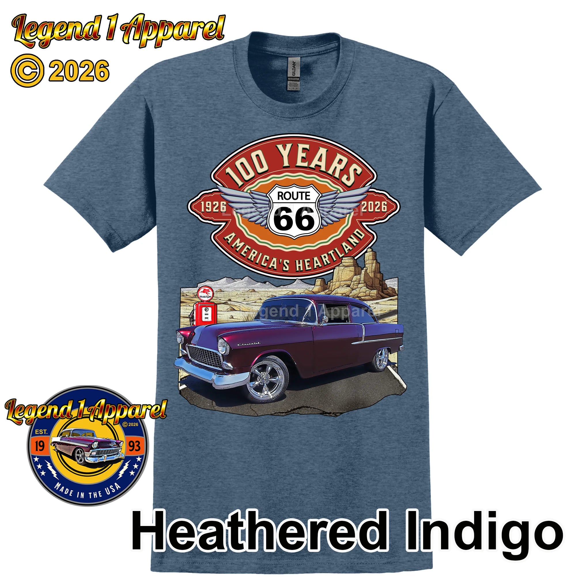 1955 Chevrolet 210 Del Ray Coupe Classic Car Graphic Tee – Route 66 100 Years T-Shirt