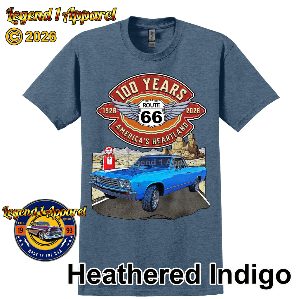 1966 Chevrolet El Camino Classic Truck Graphic Tee – Route 66 100 Years T-Shirt