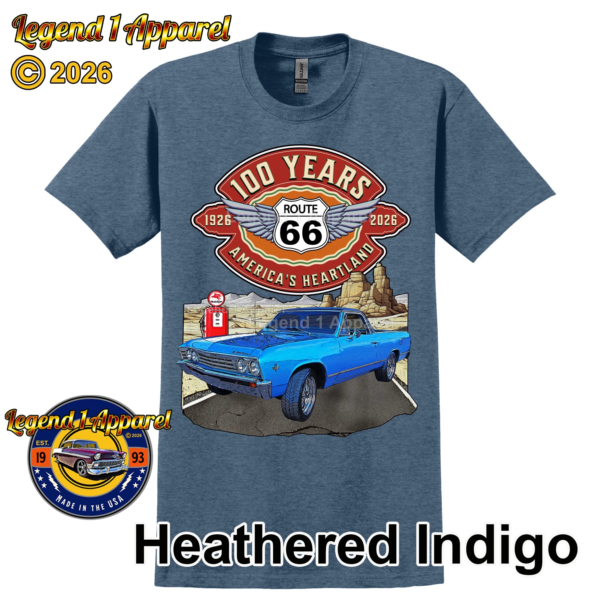 1966 Chevrolet El Camino Classic Truck Graphic Tee – Route 66 100 Years T-Shirt