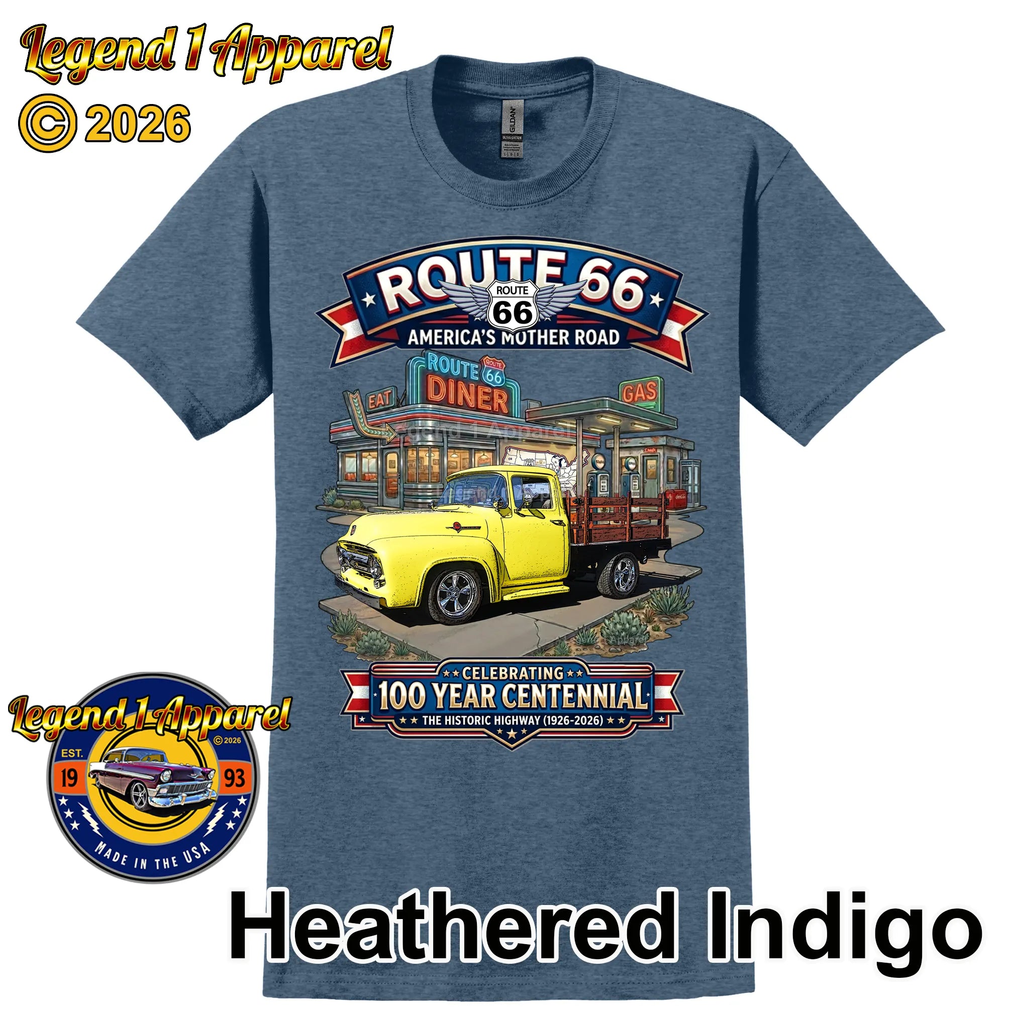 1956 Ford F100 Stake Bed Classic Truck Graphic Tee – Route 66 Centennial T-Shirt