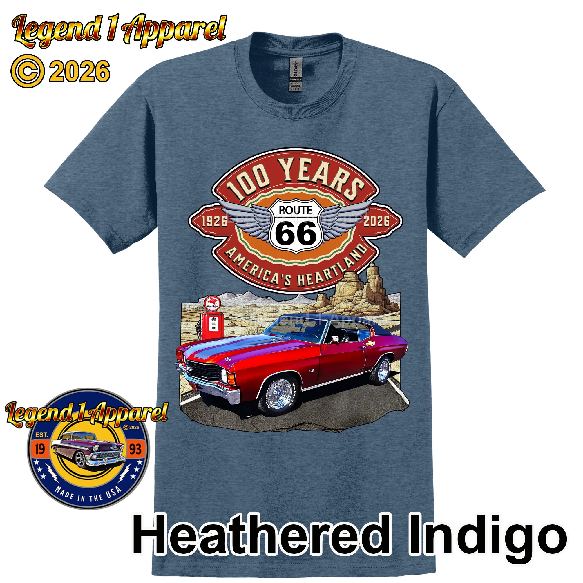 1972 Chevrolet Chevelle SS Classic Car Graphic Tee – Route 66 100 Years T-Shirt