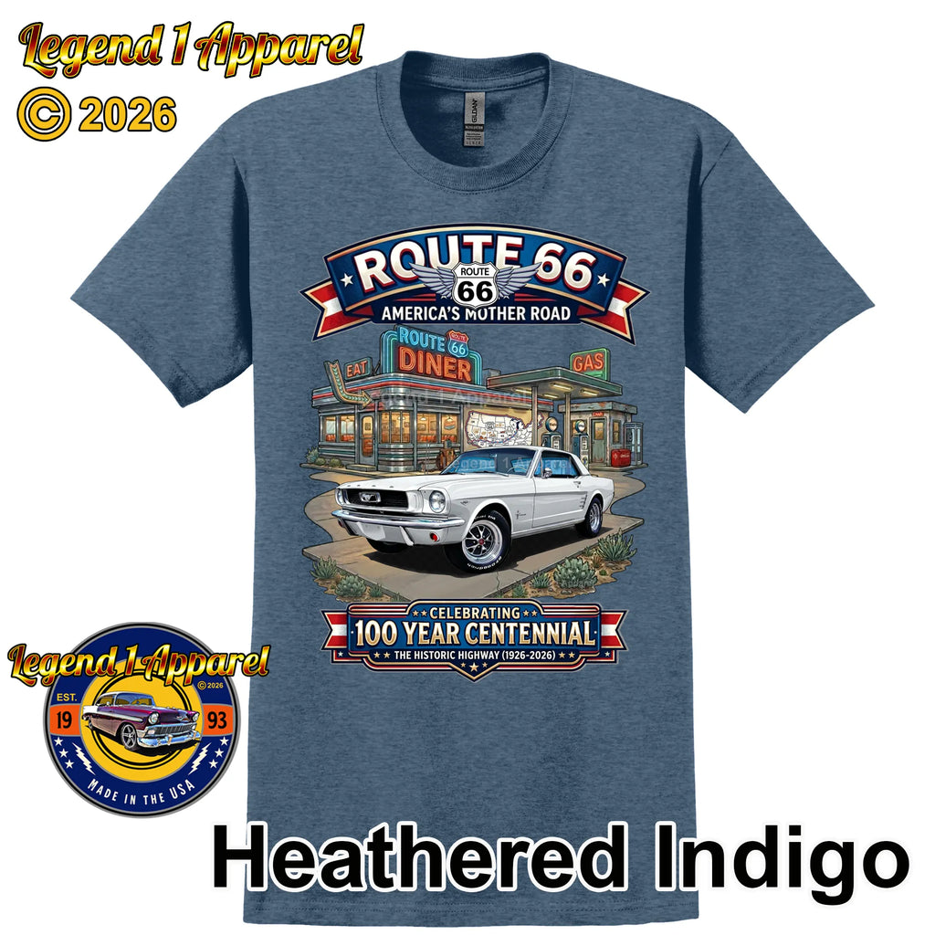 1966 Ford Mustang Hardtop Classic Car Graphic Tee – Route 66 Centennial T-Shirt