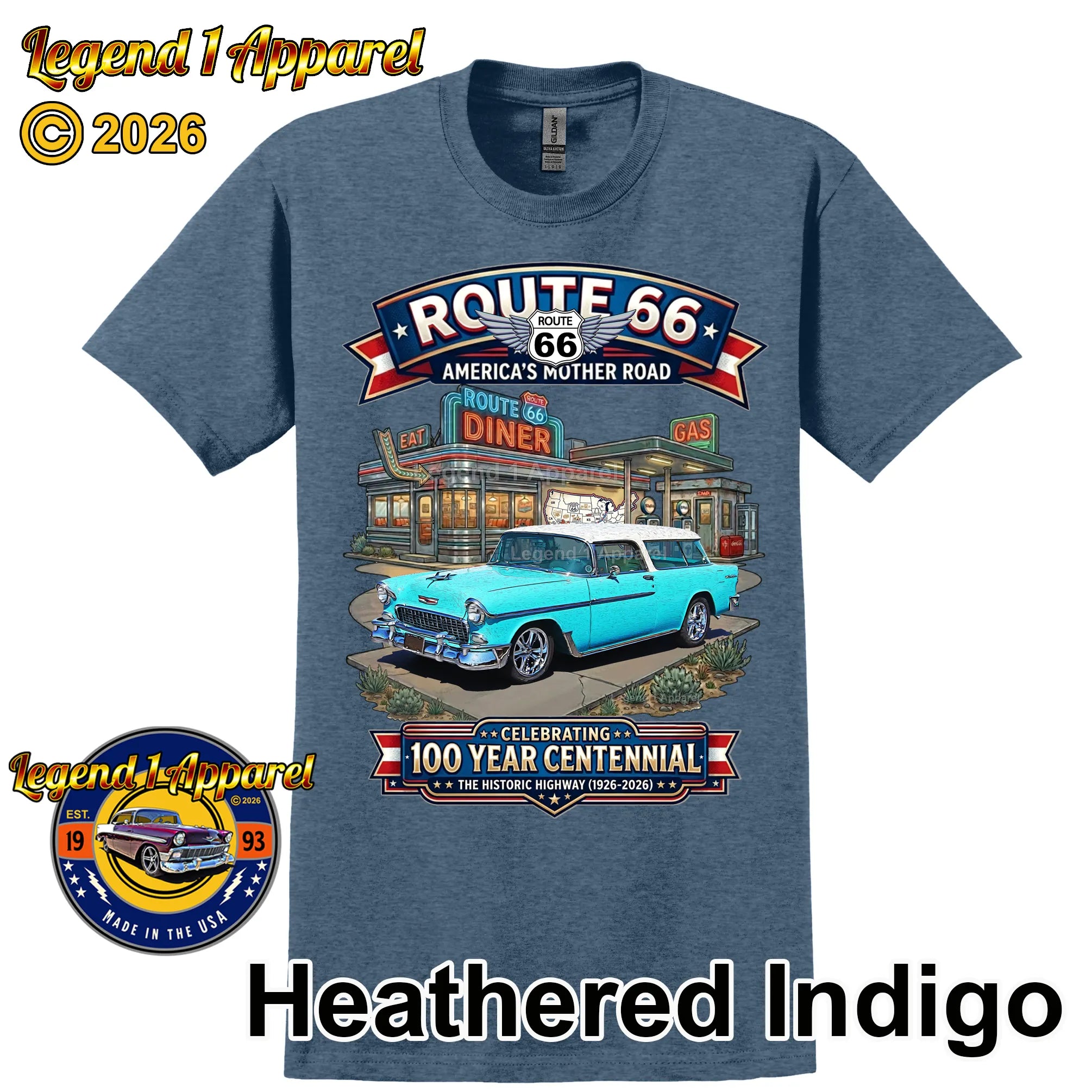 1955 Chevrolet Nomad Bel Air Classic Car Graphic Tee – Route 66 Centennial T-Shirt