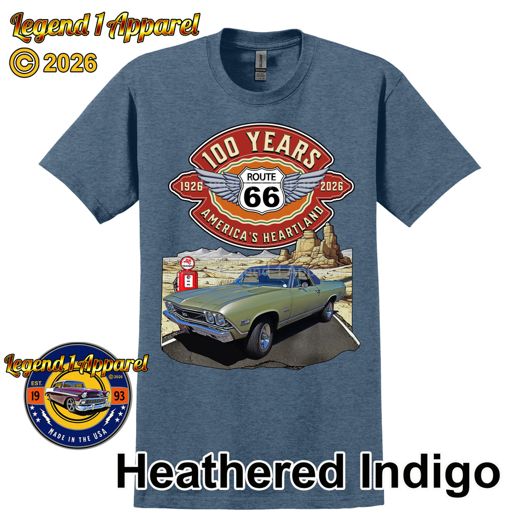 1969 Chevrolet El Camino Classic Truck Graphic Tee – Route 66 100 Years T-Shirt