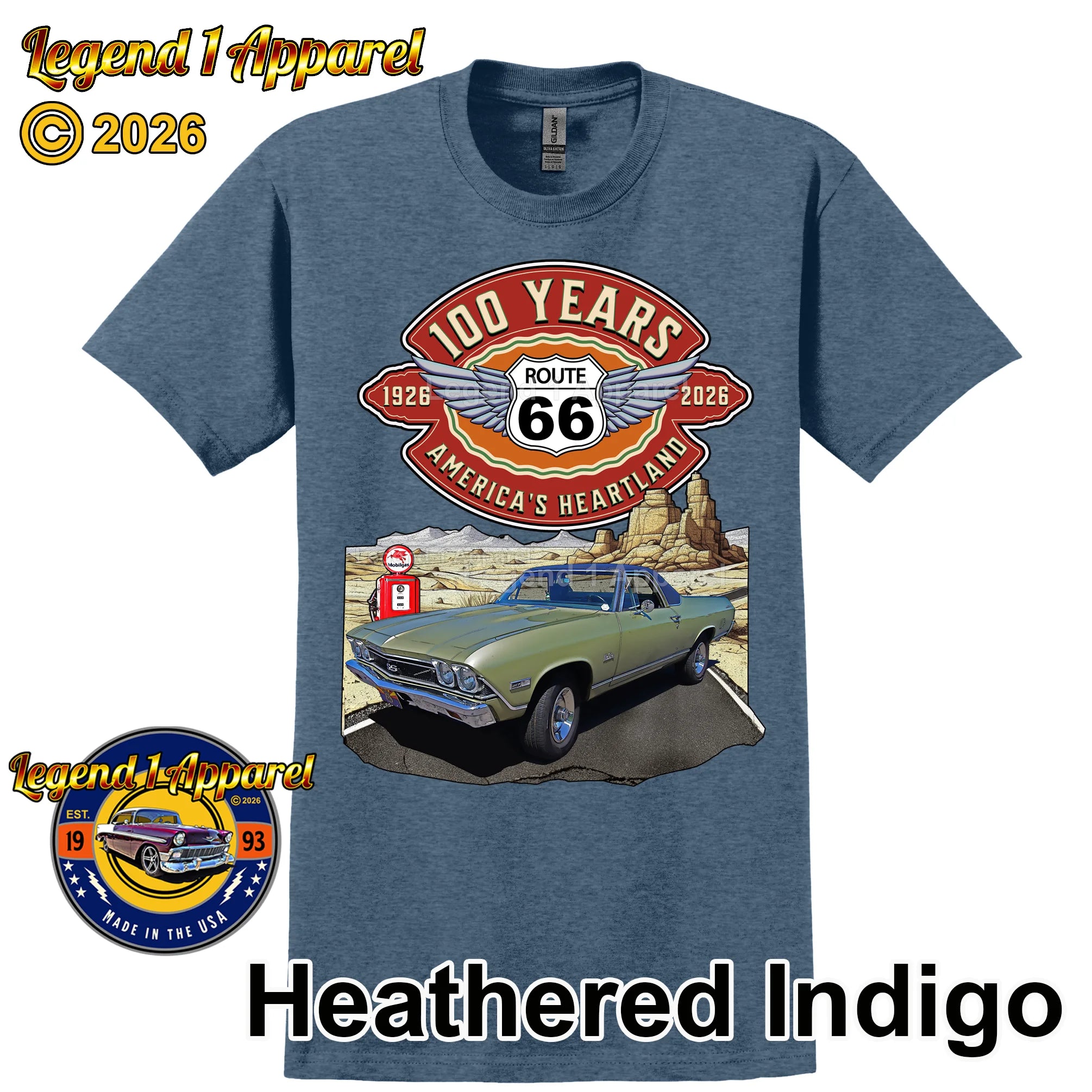 1969 Chevrolet El Camino Classic Truck Graphic Tee – Route 66 100 Years T-Shirt