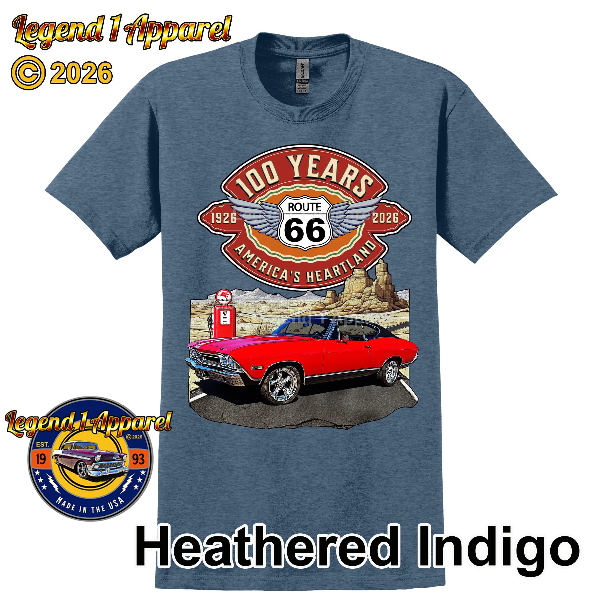 1968 Chevrolet Chevelle SS Classic Car Graphic Tee – Route 66 100 Years T-Shirt