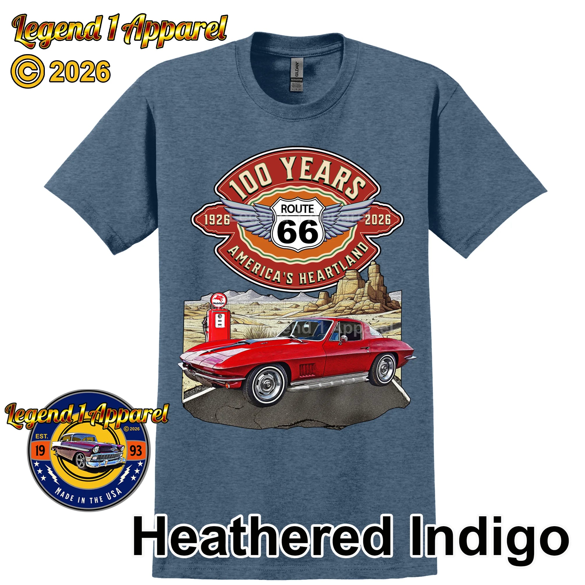 1967 Chevrolet Corvette C2 Classic Car Graphic Tee – Route 66 100 Years T-Shirt