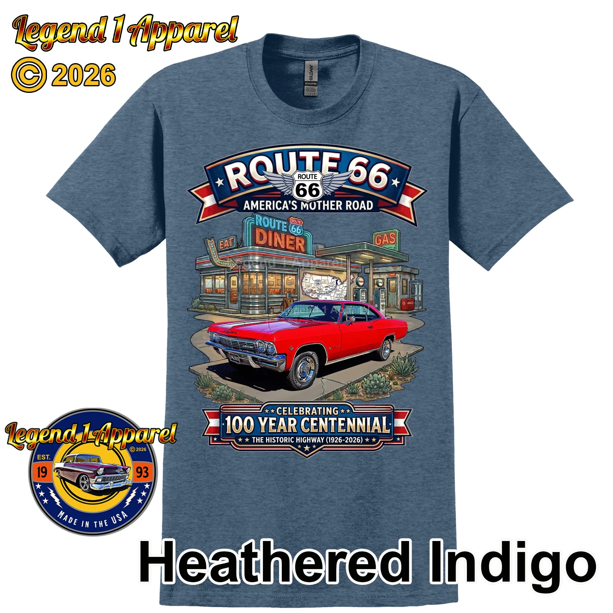 1965 Chevrolet Impala SS Classic Car Graphic Tee – Route 66 Centennial T-Shirt