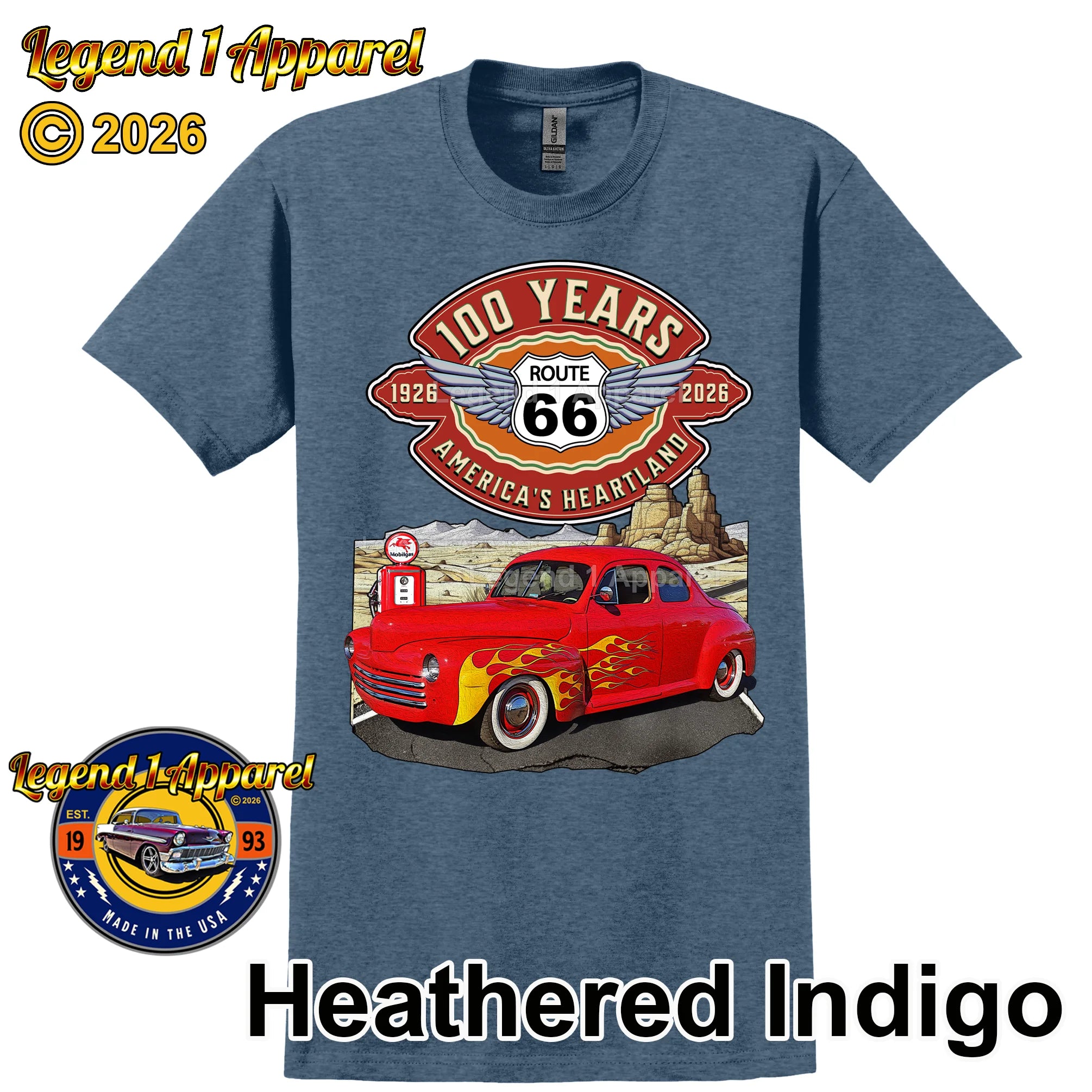 1946 Ford Coupe Classic Car Graphic Tee – Route 66 100 Years T-Shirt