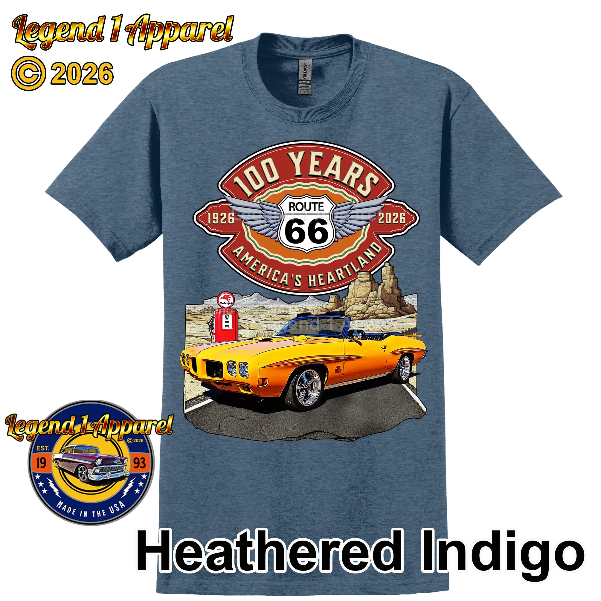 1970 Pontiac GTO Classic Car Graphic Tee – Route 66 100 Years T-Shirt
