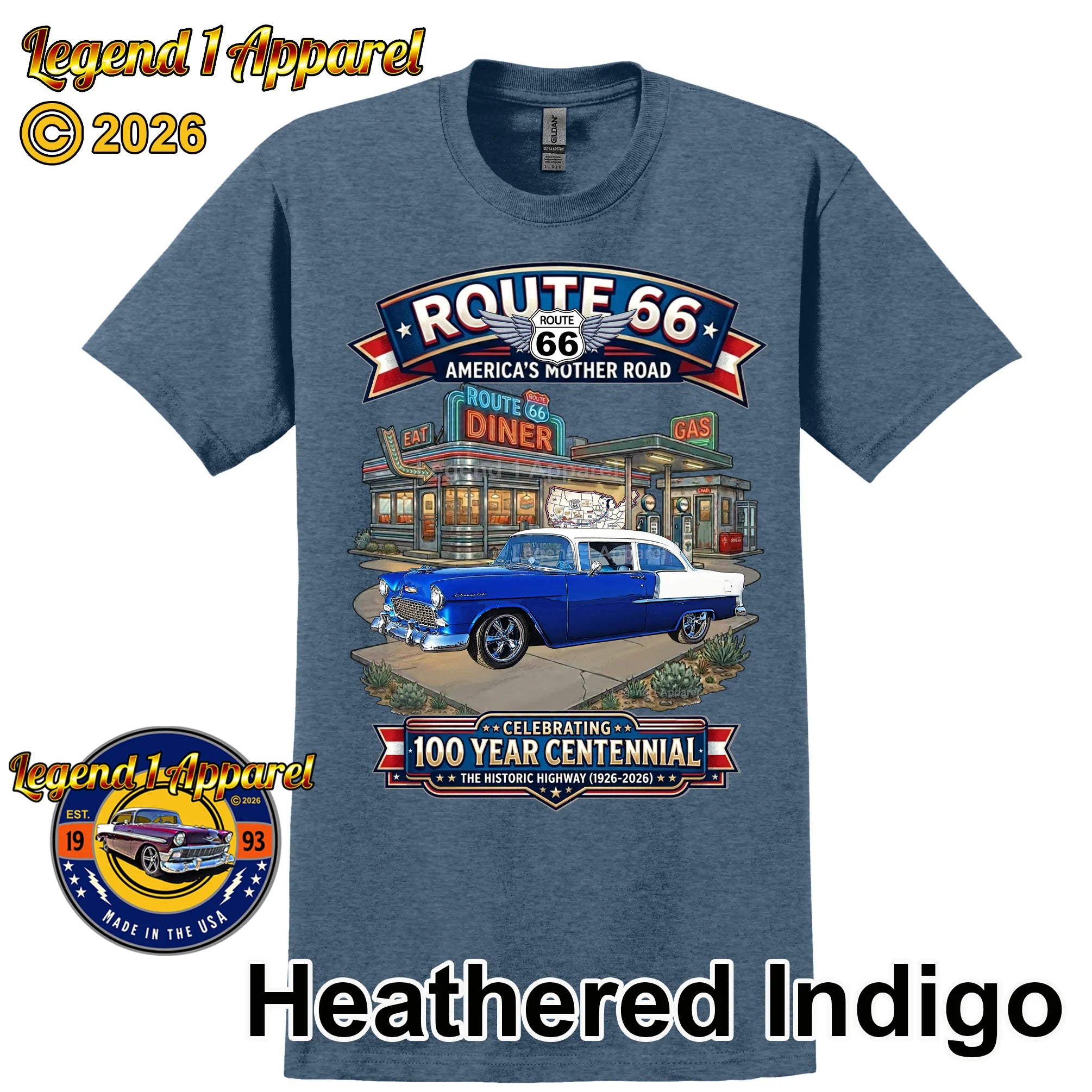 1955 Chevrolet Bel Air Coupe Classic Car Graphic Tee – Route 66 Centennial T-Shirt