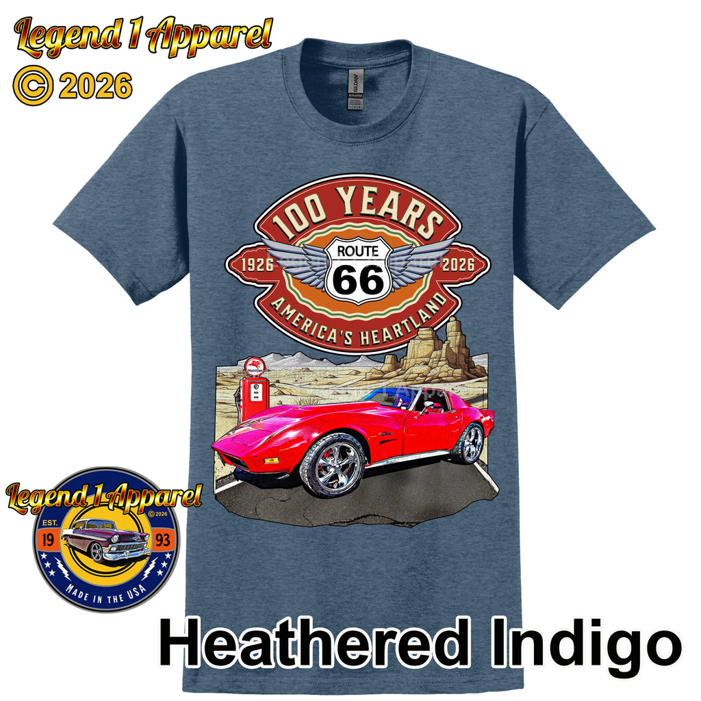 1974 Chevrolet Corvette C3 Classic Car Graphic Tee – Route 66 100 Years T-Shirt