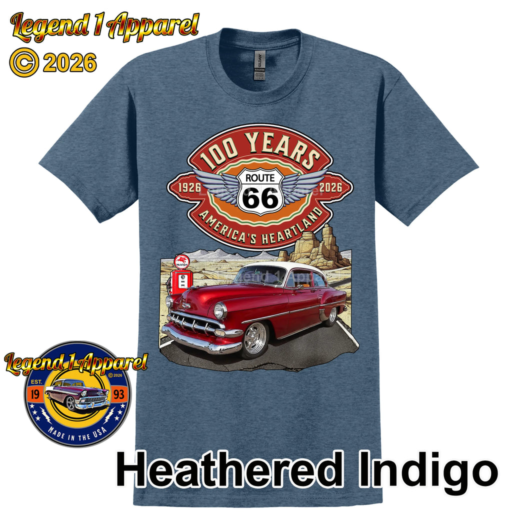 1954 Chevrolet Bel Air Coupe Classic Car Graphic Tee – Route 66 100 Years T-Shirt