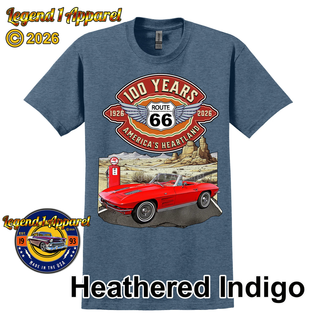 1963 Chevrolet Corvette C2 Classic Car Graphic Tee – Route 66 100 Years T-Shirt