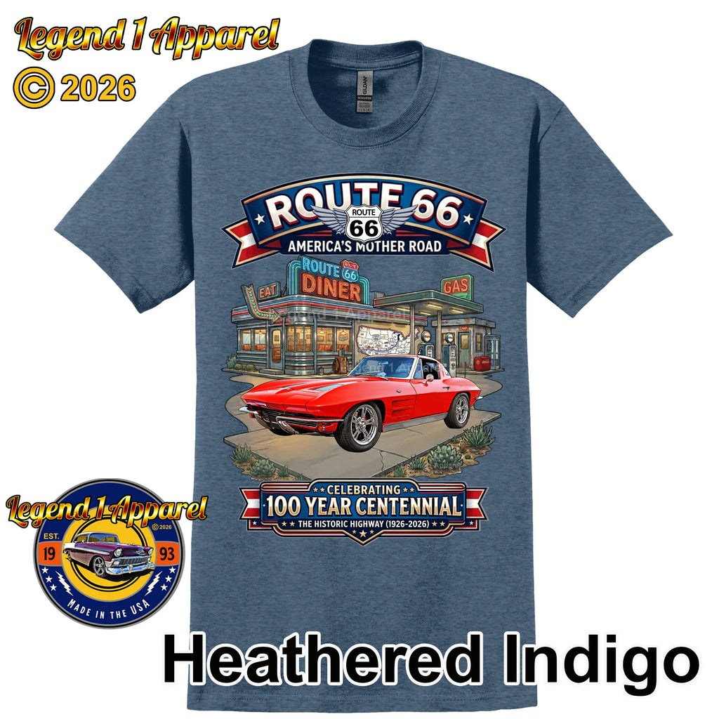 1963 Chevrolet Corvette C2 Classic Car Graphic Tee – Route 66 Centennial T-Shirt