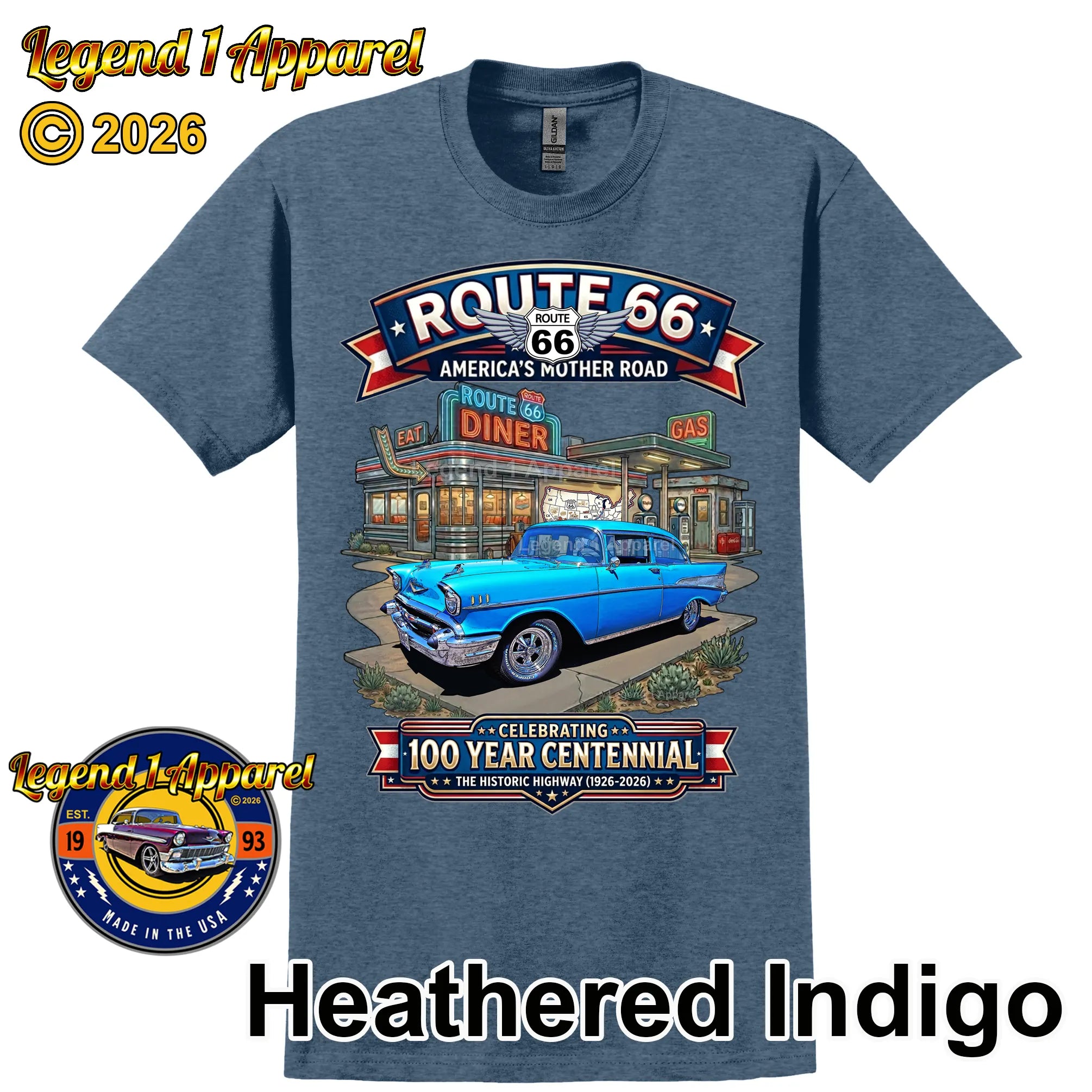 1957 Chevrolet Bel Air Coupe Classic Car Graphic Tee – Route 66 Centennial T-Shirt