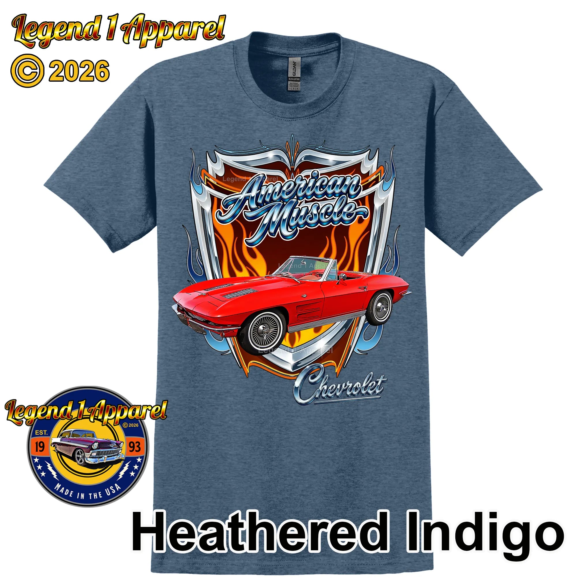 1963 Chevrolet Corvette C1 American Muscle T-Shirt – 63 Chevy Classic Car Graphic Tee