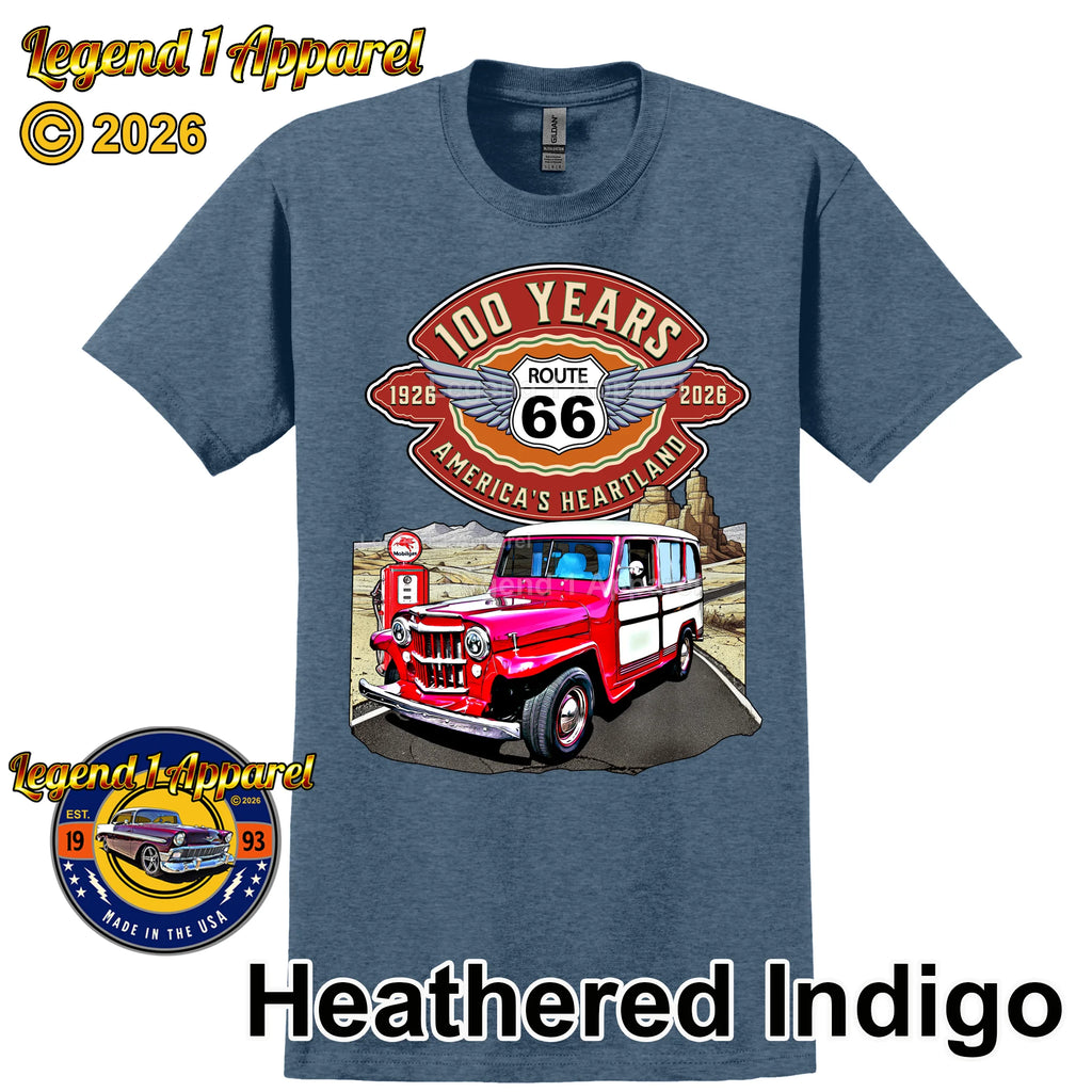 1957 Willys Wagon Classic Truck Graphic Tee – Route 66 100 Years T-Shirt