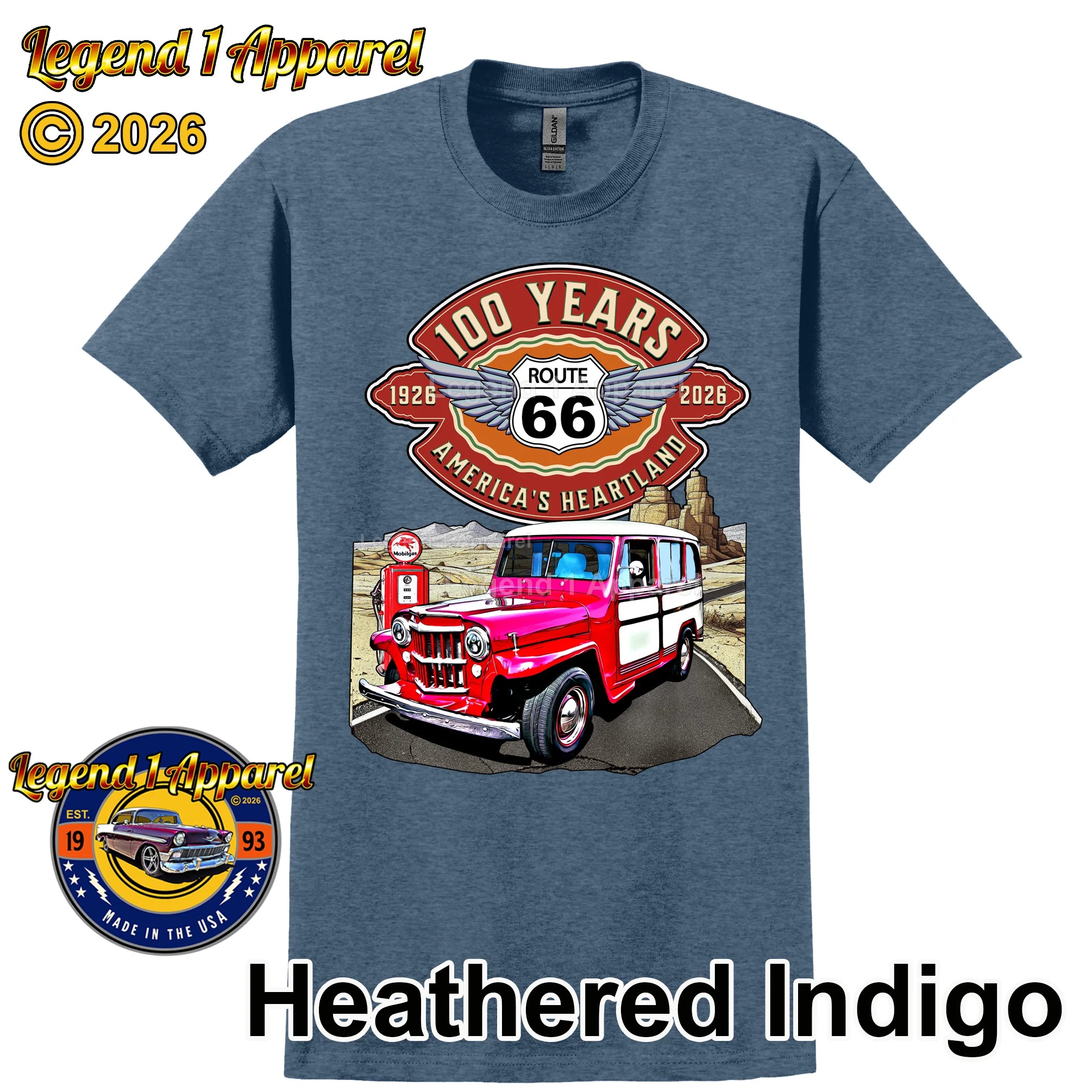 1957 Willys Wagon Classic Truck Graphic Tee – Route 66 100 Years T-Shirt