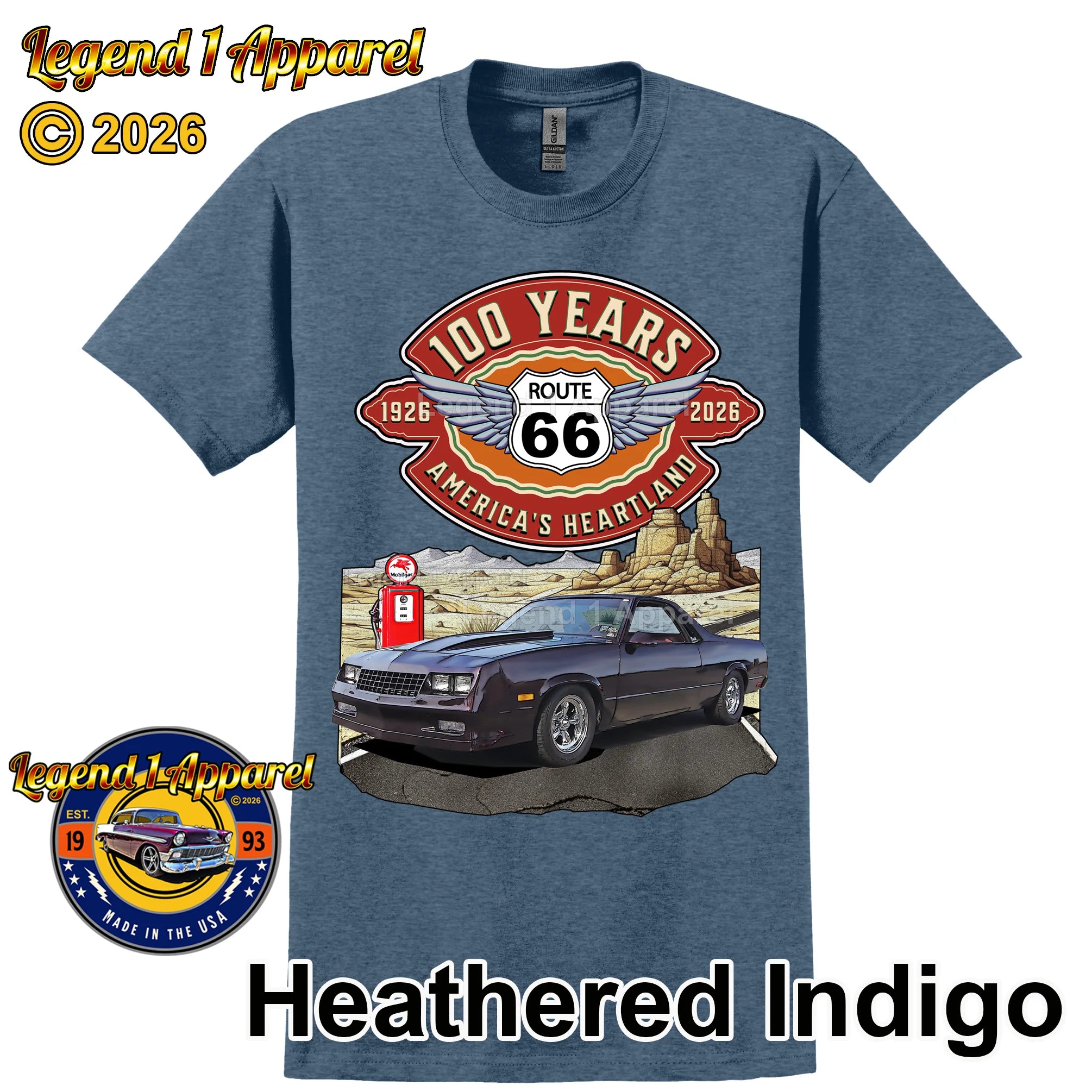 1983 Chevrolet El Camino Classic Truck Graphic Tee – Route 66 100 Years T-Shirt