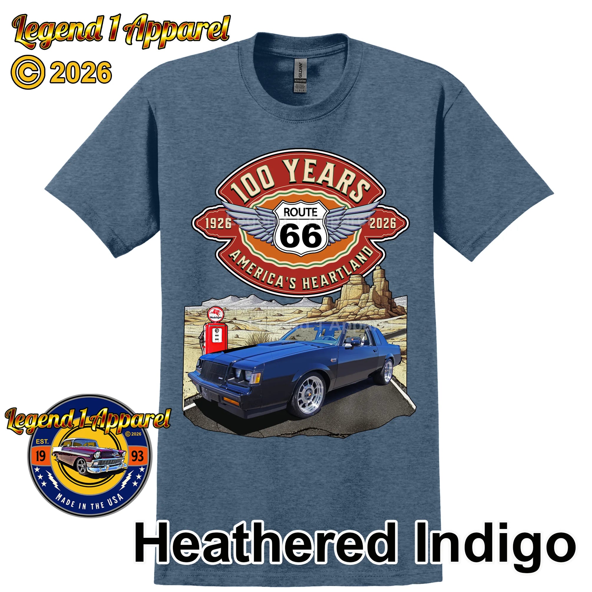 1986 Buick Grand National Classic Car Graphic Tee – Route 66 100 Years T-Shirt
