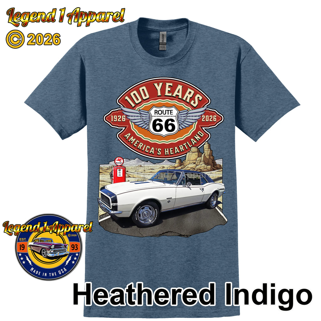 1967 Chevrolet Camaro Classic Car Graphic Tee – Route 66 100 Years T-Shirt