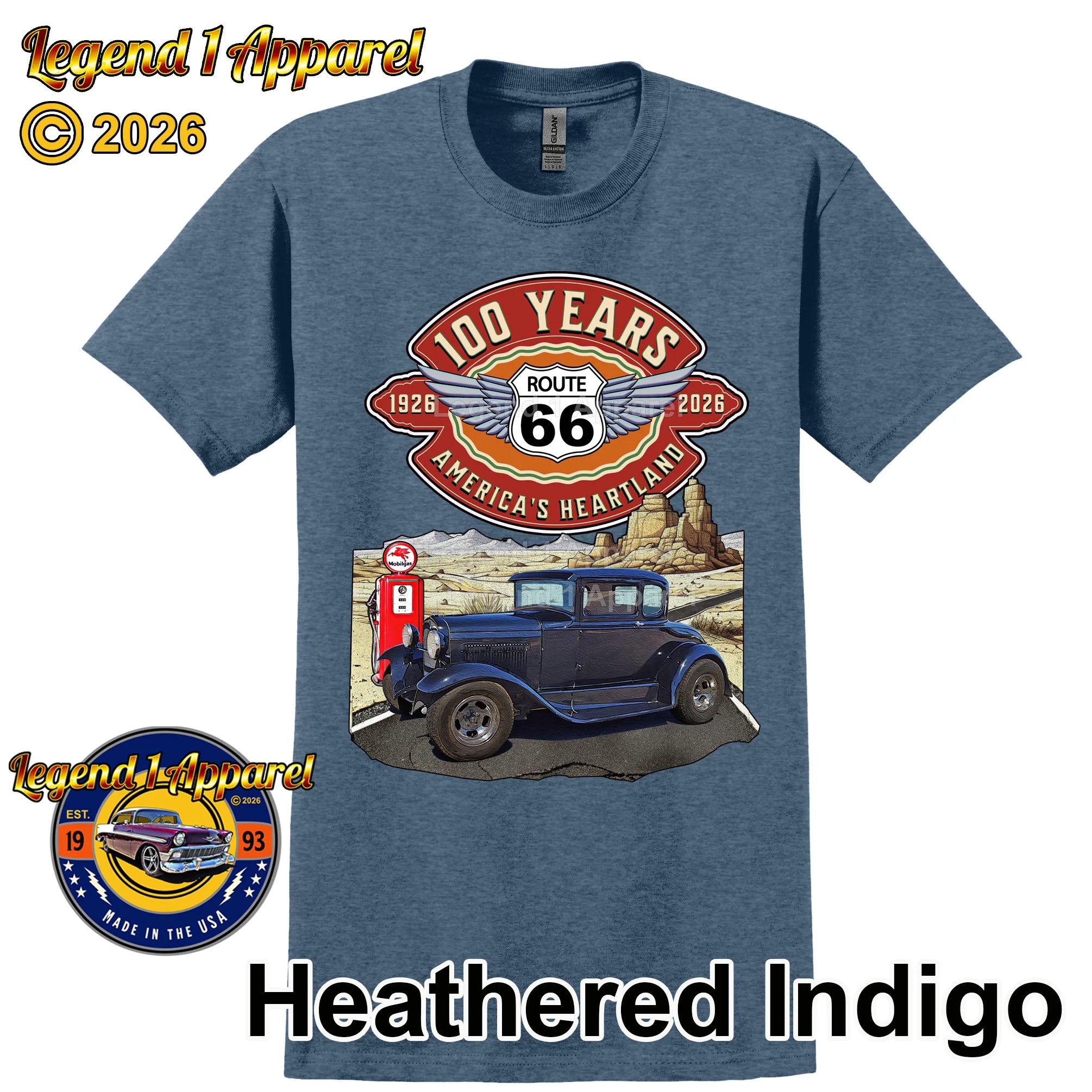 1930 Ford Model A Classic Car Graphic Tee – Route 66 100 Years T-Shirt