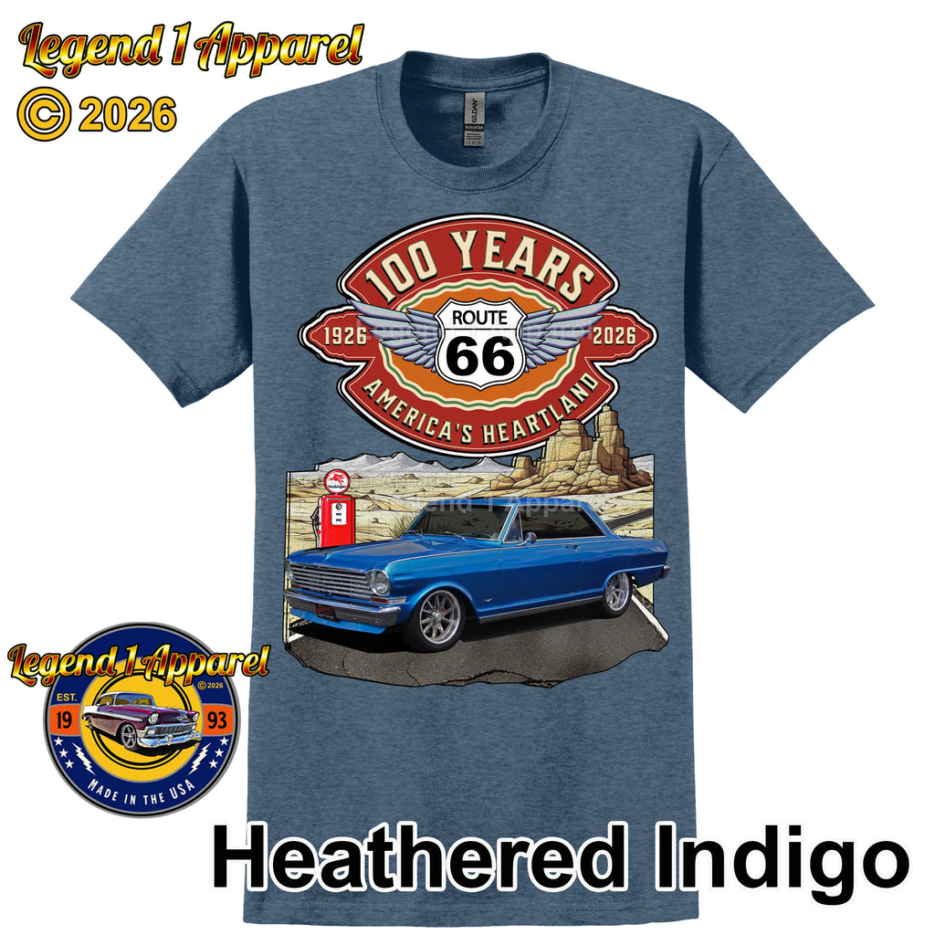 1963 Chevrolet Nova SS Classic Car Graphic Tee – Route 66 100 Years T-Shirt