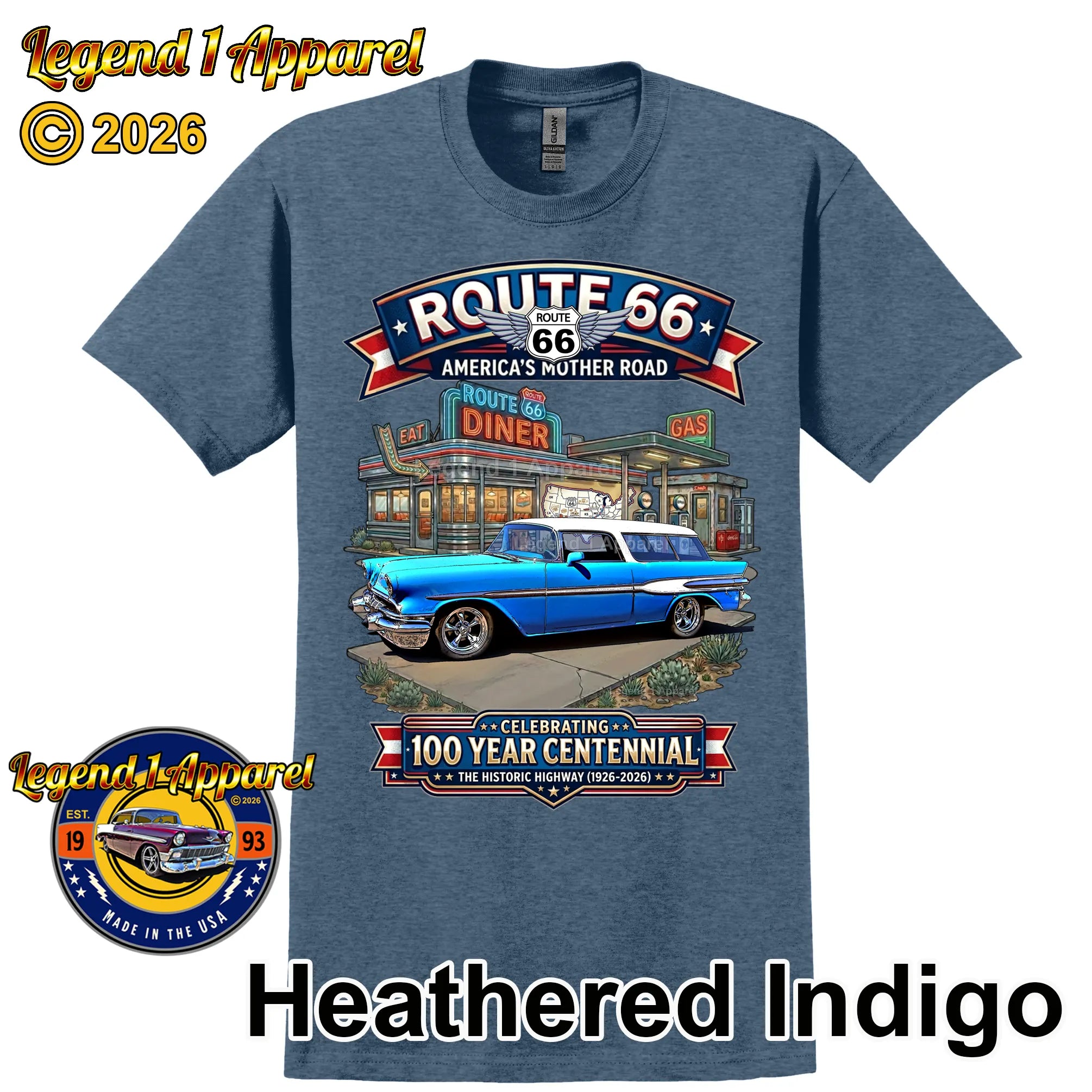 1957 Pontiac Safari Station Wagon Classic Car Graphic Tee – Route 66 Centennial T-Shirt