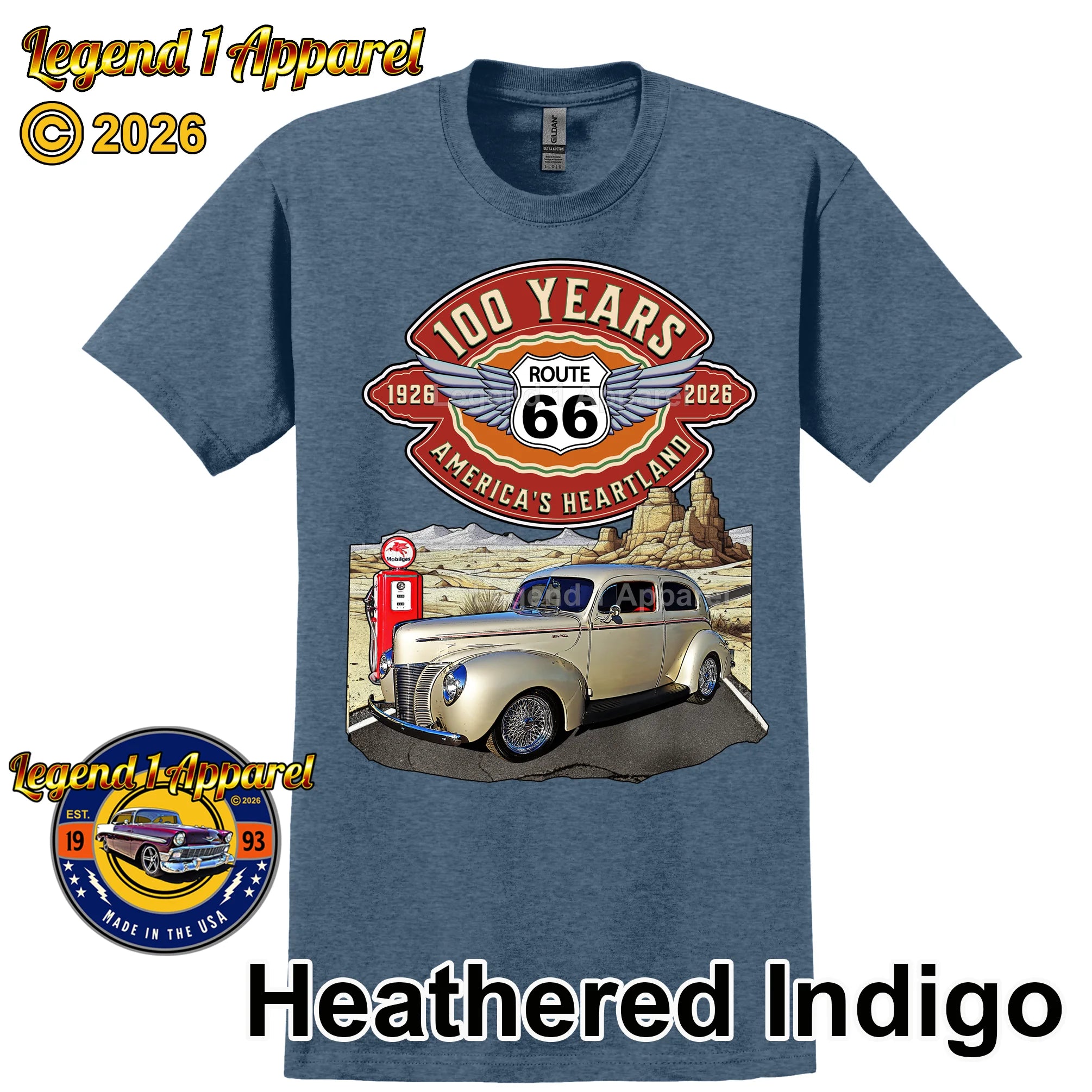 1940 Ford Coupe Classic Car Graphic Tee – Route 66 100 Years T-Shirt