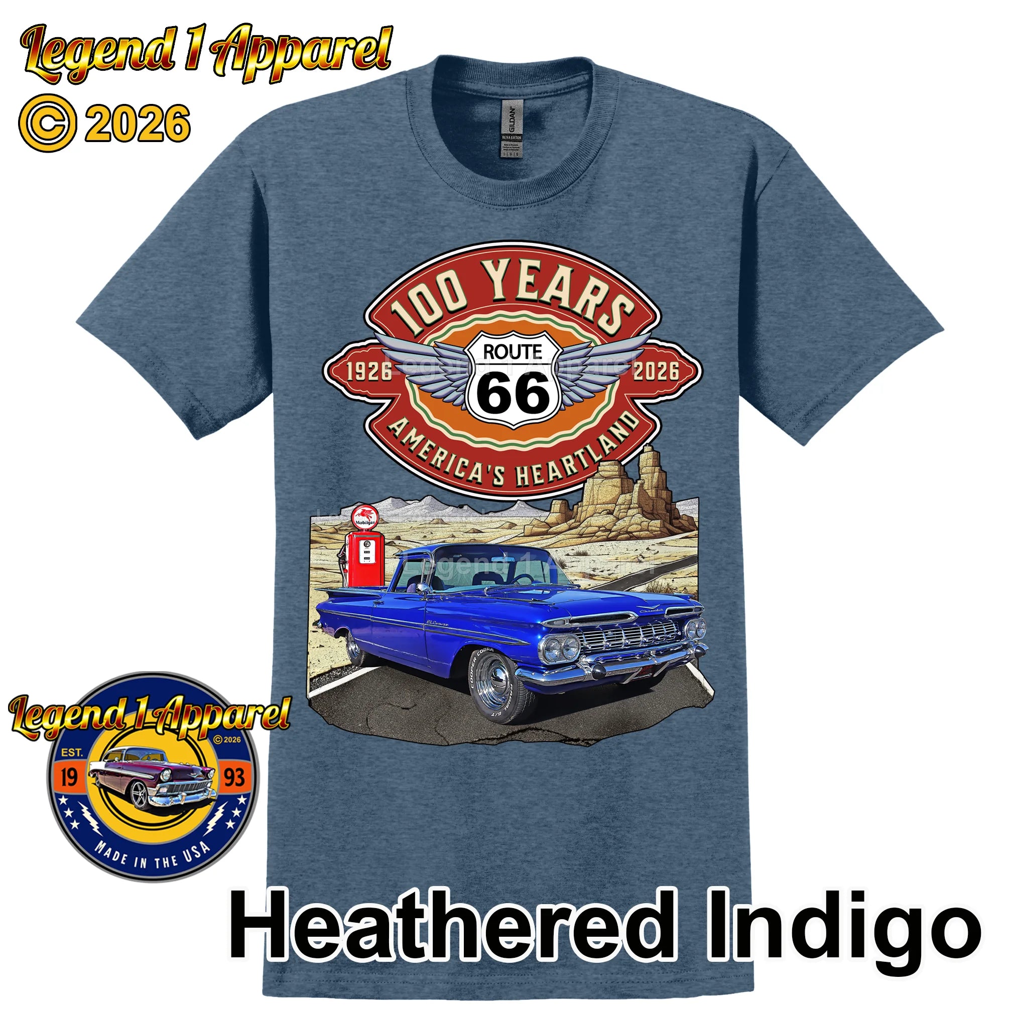 1959 Chevrolet El Camino Classic Truck Graphic Tee – Route 66 100 Years T-Shirt
