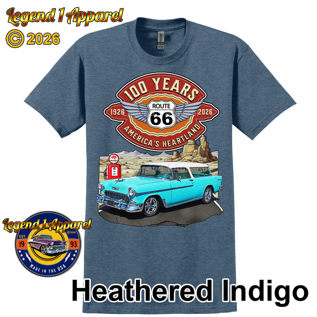 1955 Chevrolet Bel Air Nomad Classic Car Graphic Tee – Route 66 100 Years T-Shirt
