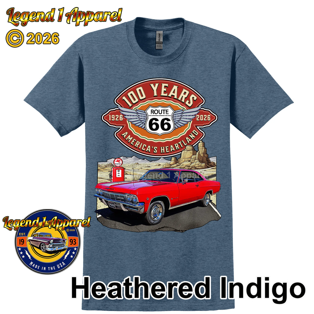 1965 Chevrolet Impala SS Classic Car Graphic Tee – Route 66 100 Years T-Shirt