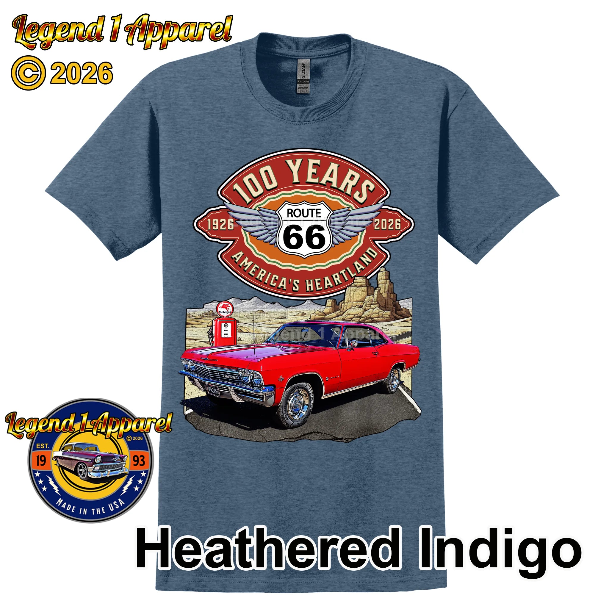 1965 Chevrolet Impala SS Classic Car Graphic Tee – Route 66 100 Years T-Shirt