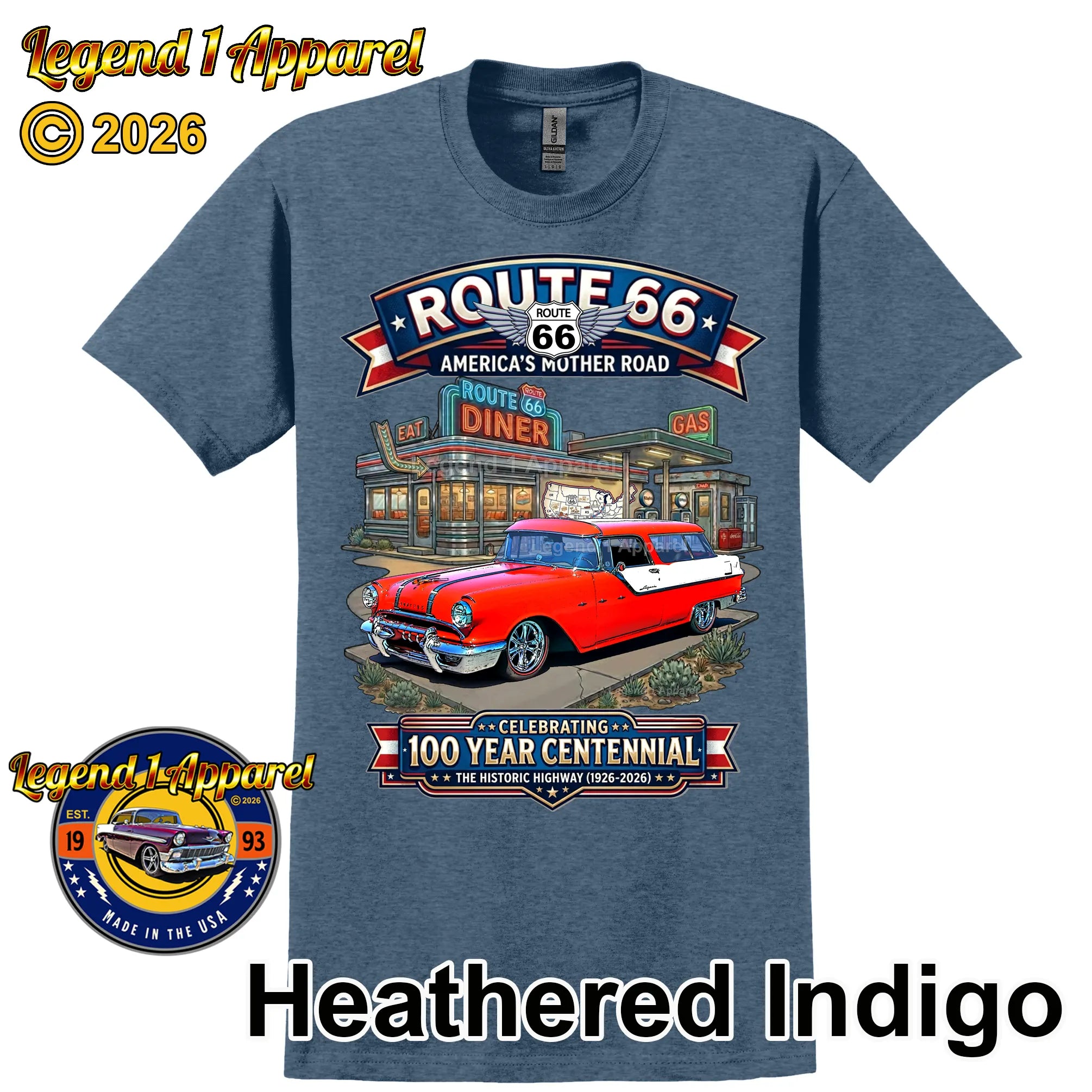 1955 Pontiac Safari Wagon Classic Car Graphic Tee – Route 66 Centennial T-Shirt