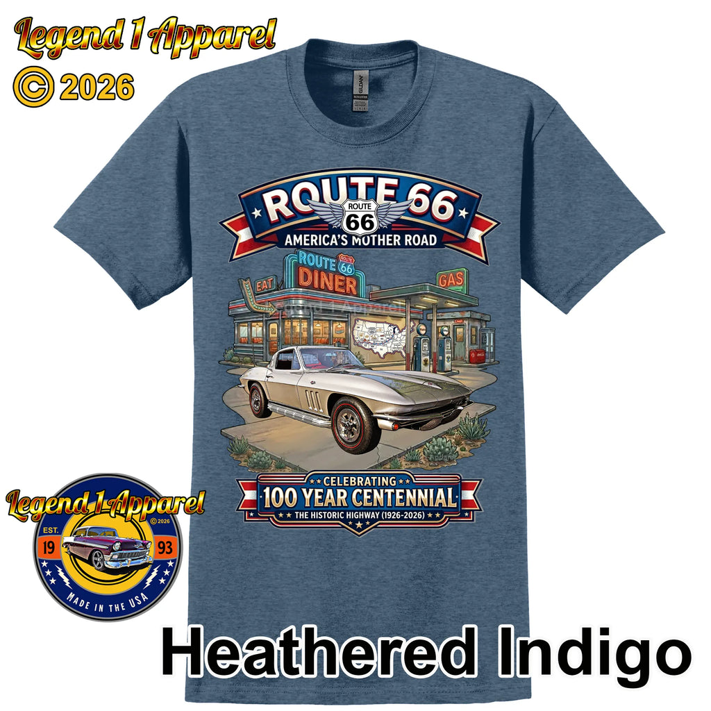 1965 Chevrolet Corvette C2 Classic Car Graphic Tee – Route 66 Centennial T-Shirt