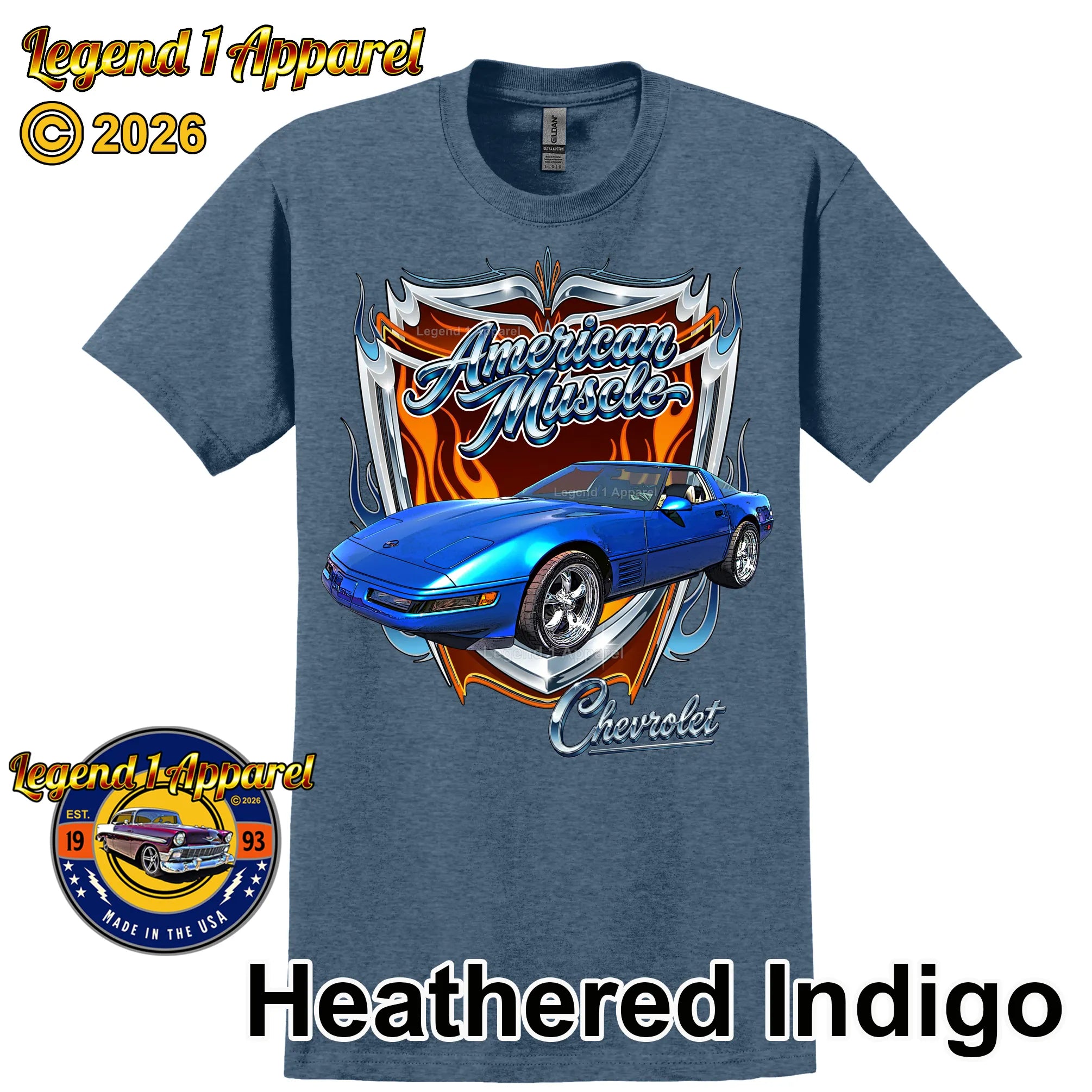 1992 Chevrolet Corvette C4 American Muscle T-Shirt – 92 Chevy Classic Car Graphic Tee
