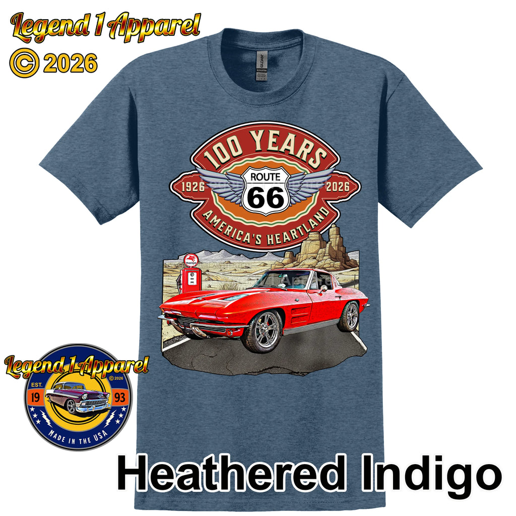1963 Chevrolet Corvette C2 Classic Car Graphic Tee – Route 66 100 Years T-Shirt