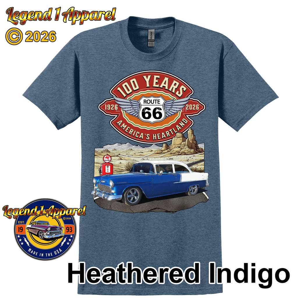 1955 Chevrolet Bel Air Coupe Classic Car Graphic Tee – Route 66 100 Years T-Shirt