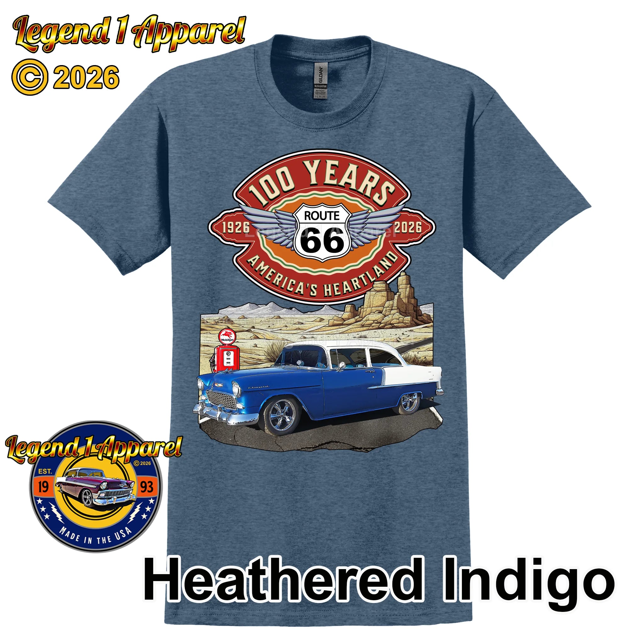 1955 Chevrolet Bel Air Coupe Classic Car Graphic Tee – Route 66 100 Years T-Shirt