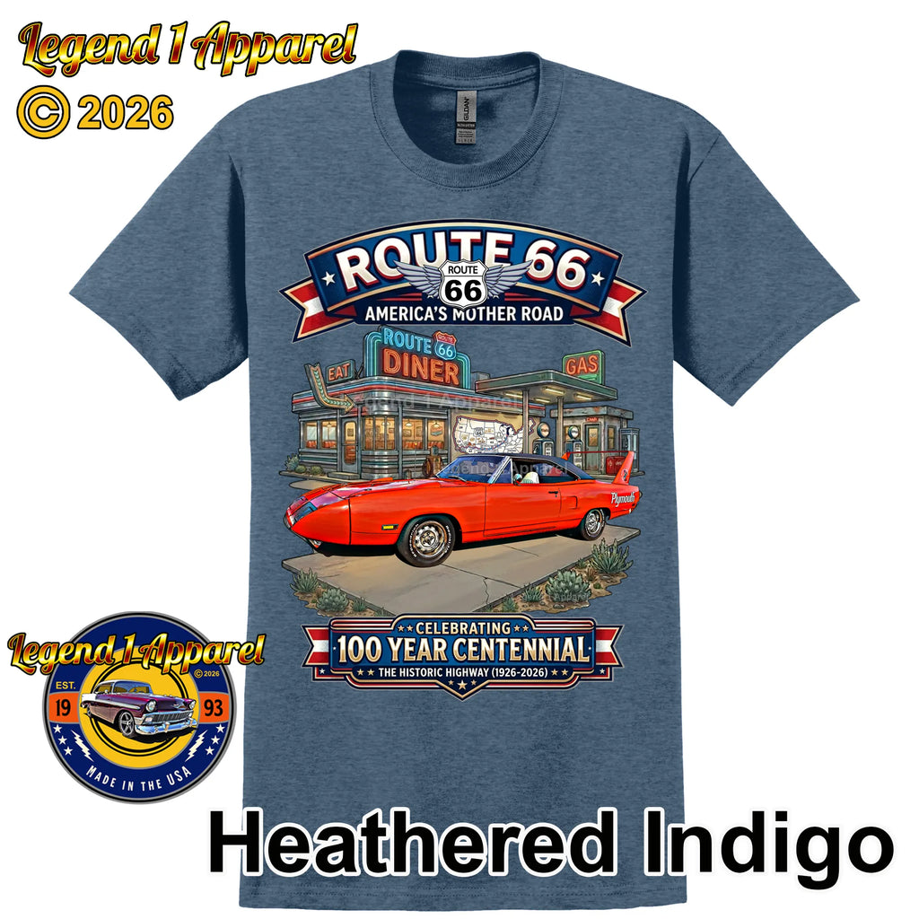 1970 Plymouth Roadrunner Superbird Classic Car Graphic Tee – Route 66 Centennial T-Shirt
