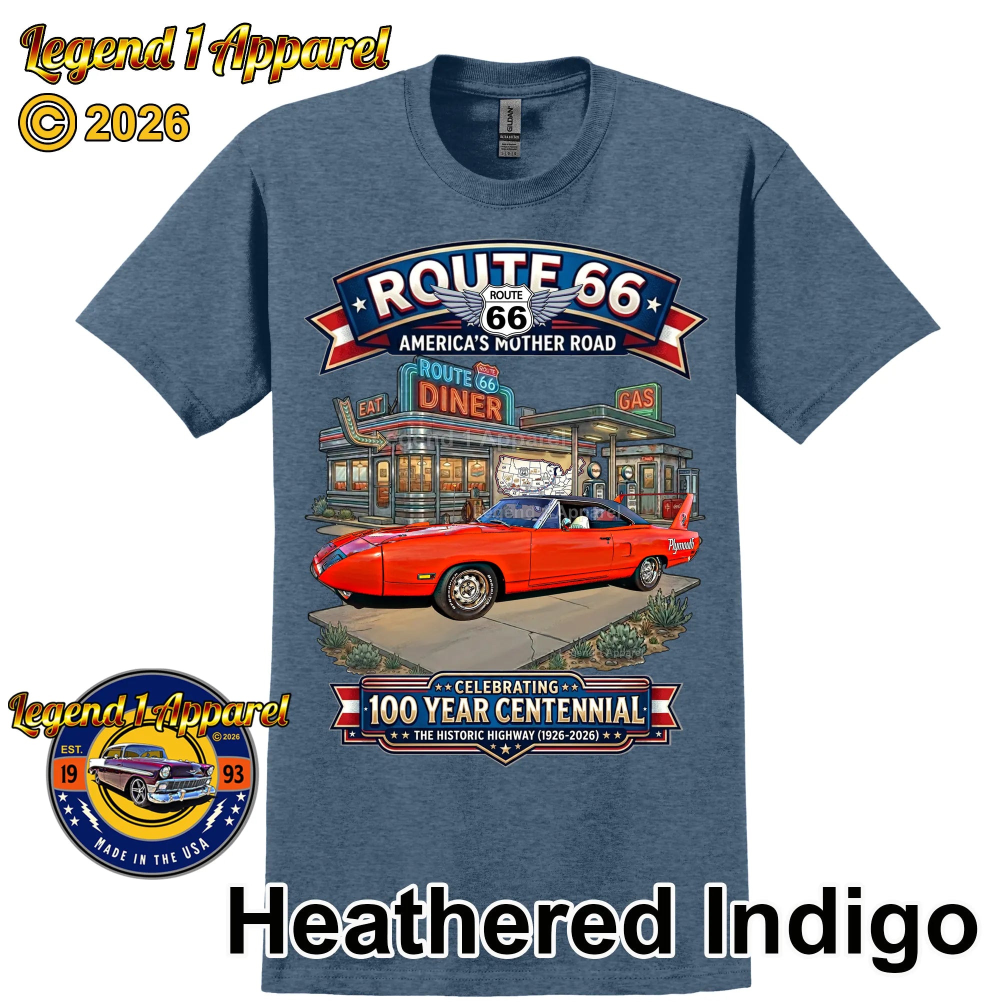 1970 Plymouth Roadrunner Superbird Classic Car Graphic Tee – Route 66 Centennial T-Shirt