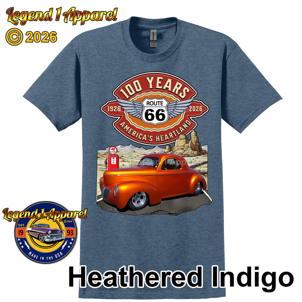 1941 Willys Coupe Classic Car Graphic Tee – Route 66 100 Years T-Shirt